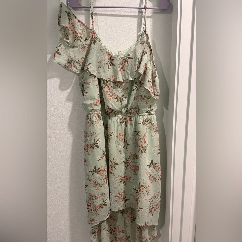 AUW Floral Ruffle Dress in Green and Pink